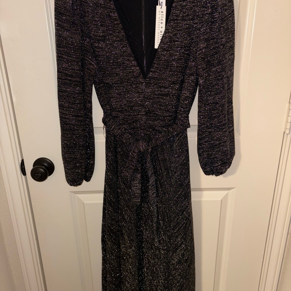 Alice + Olivia Shimmering Black Long Sleeve Dress